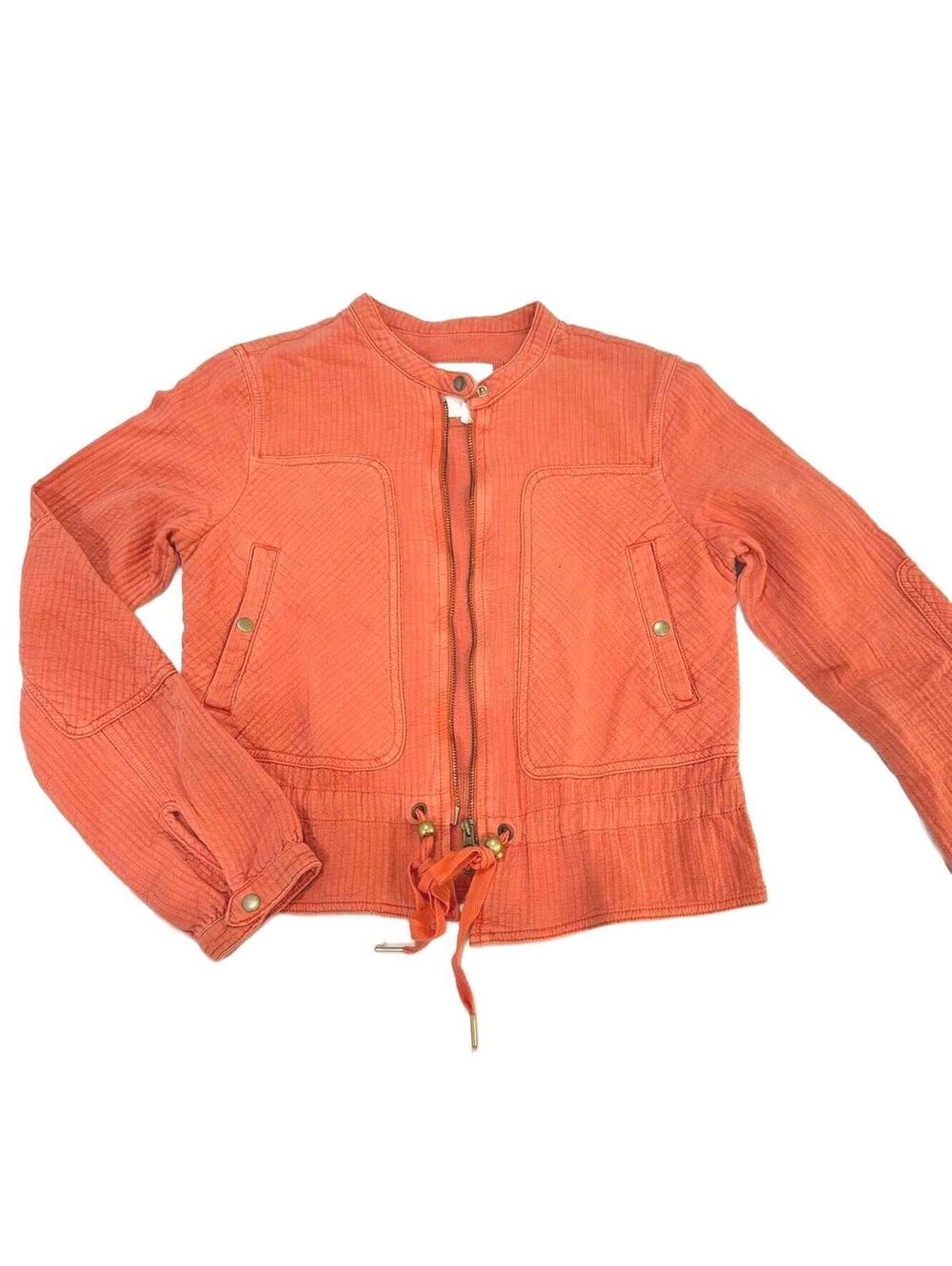 Anthropologie Joyce Quilted Textured Coral Orange Moto Biker Jacket XS
